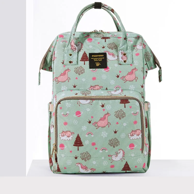 SUNVENO сумка для подгузников для мам Большая вместительная сумка для детских подгузников дизайнерская сумка для кормления модный рюкзак для путешествий сумка для ухода за ребенком для мам и детей - Цвет: Green Dream Sky