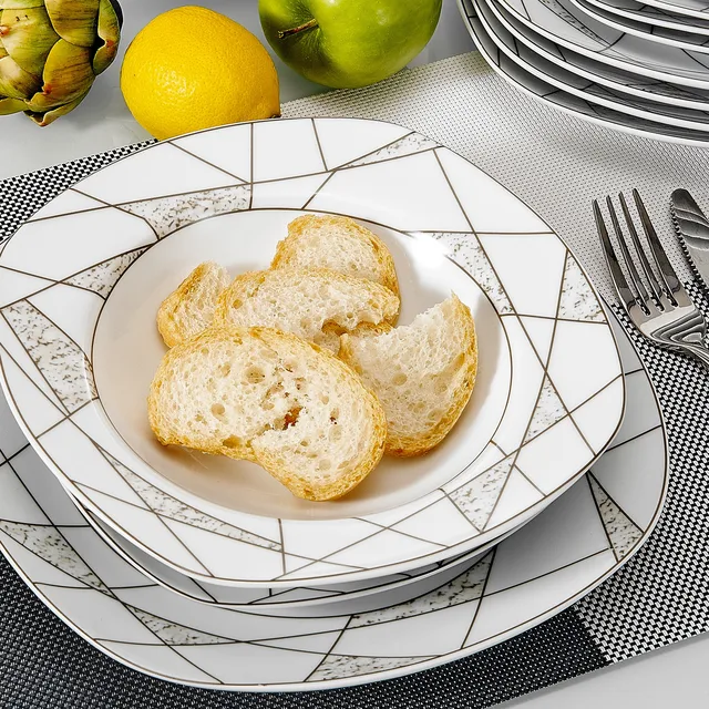 Veweet Serena 18/36 Darabos Konyhai Kerámia Porcelán Tányérok Között Található Desszert Tányér, Leves Vacsora Tányér Evőeszközök - Image 2