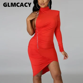 

Women Cowl Neck One Shoulder Irregular Bodycon Mini Dress Solid Sexy Backless Night Club Party Dress