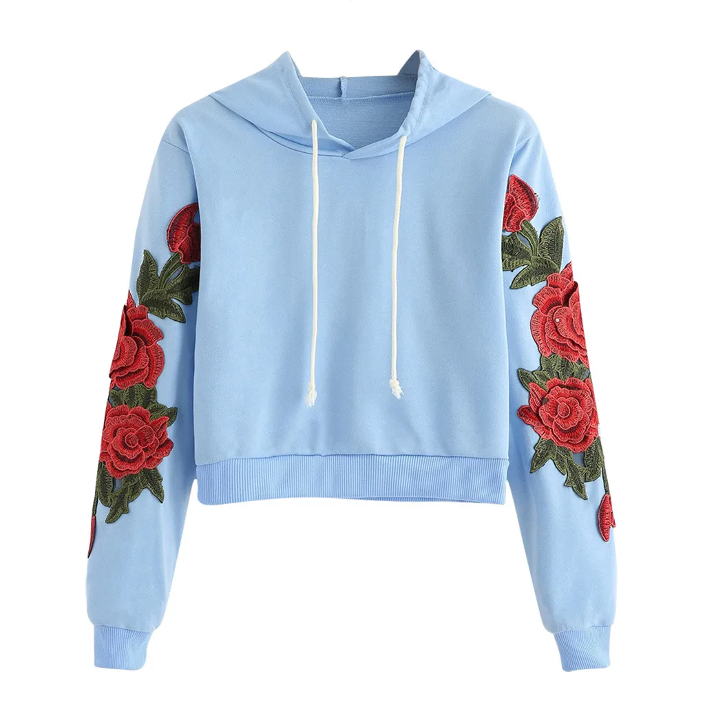 JAYCOSIN Fashion Women Casual Rose Applique Long Sleeve Sweatshirt Casual Popular Chic Solid Elegant Blouse Sweatshirt