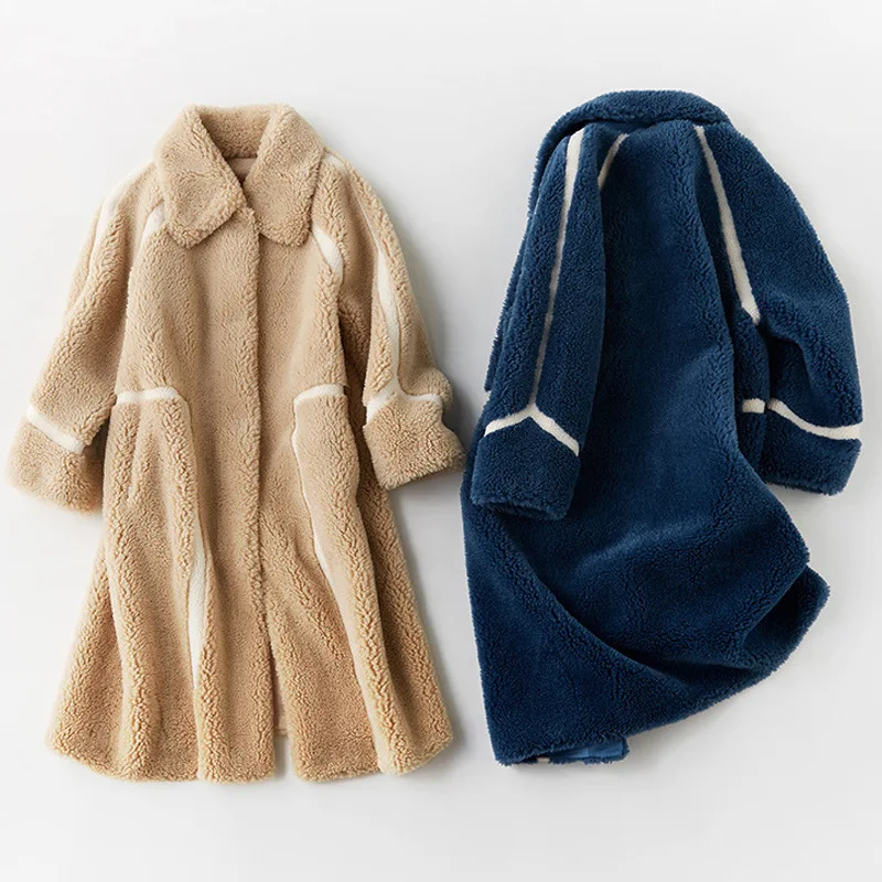 

Wool particle color matching shearling coat women's coat faux fur suede faux leather and suede coat 2019 new 2911