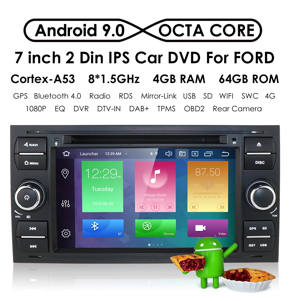 Android 9,0 Восьмиядерный 4 Гб ОЗУ 64 Гб ПЗУ автомобильный dvd-плеер для Ford Focus Transit C-MAX Mondeo Fiest DAB+ OBD Bluetooth ips DSP