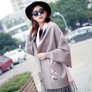 

Embroidery Flower Echarpes Pashmina Women Shawl Scarves Artificial Cashmere Mujer Bufanda Wrap Large Size Mantilla Tippet