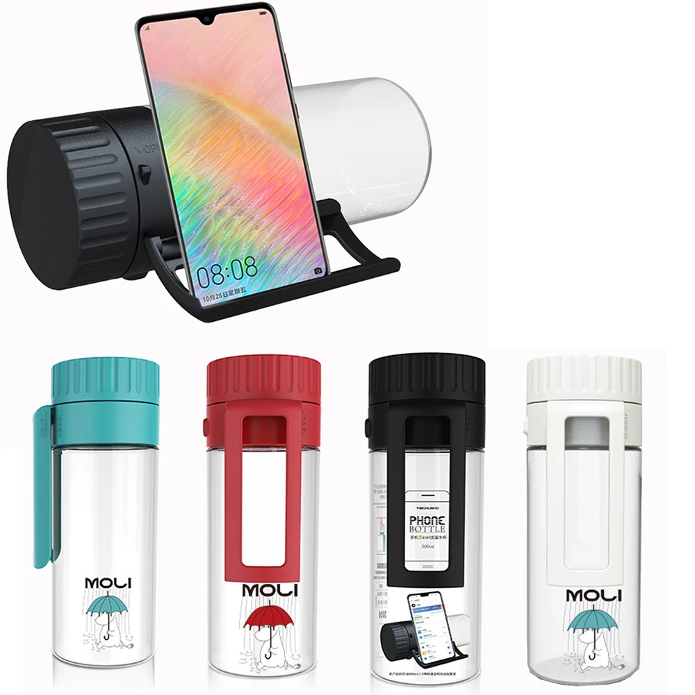 

500ml Water Bottle with Creative Phone Holder Bottles Plastic Botella Sports portable Drinkware Hiking Tour Cup Christmas Gift