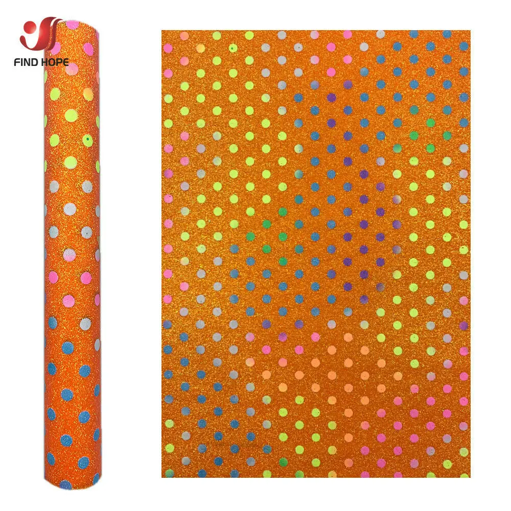 Rainbow Sparkle Polka Dots Fine Glitter Faux Leather for DIY Crafts and Handmade Accessories