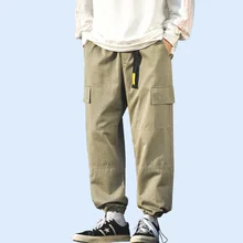 Уличная одежда; хлопковые однотонные брюки кэжуал; свободные удобные брюки; сезон весна-осень; широкие брюки с карманами; модные брюки-карго для бега; A97