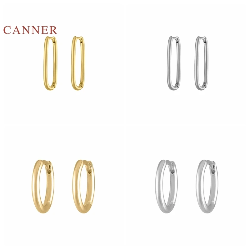 

CANNER Real 925 Sterling Silver Earrings For Women Geometric Circle Earrings Hoops Zircon Diamond Korean Jewelry Pendientes