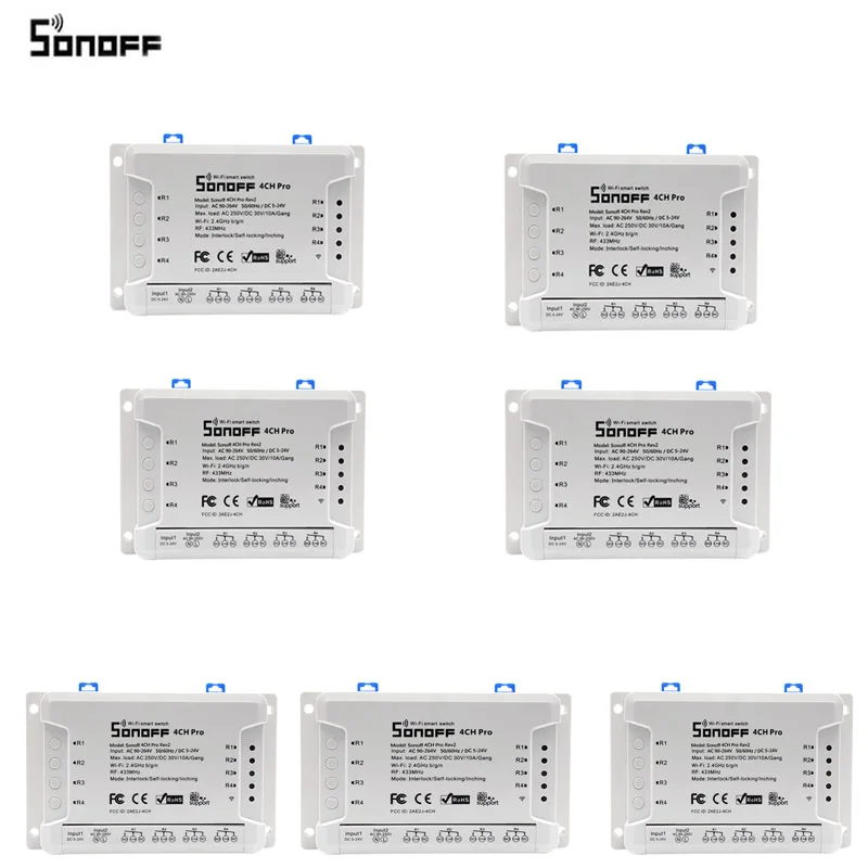 Itead Sonoff 4CH Pro R2 433 МГц 4 канала RF беспроводной пульт дистанционного управления Wifi умный переключатель инчинг интерлок реле Alexa Google Home - Комплект: 7 pcs