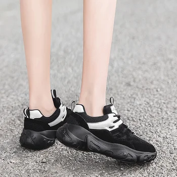 

MALEMONKEY 012869 Women Casual Sneakers Shoes Lace Up Female Comfortable Platform Shoes Woman Wedge Autumn 2020