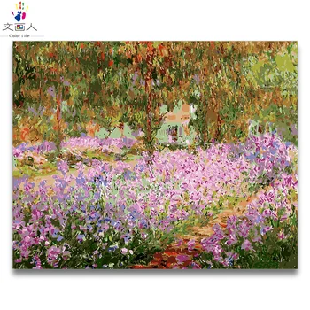 

DIY coloring painting by numbers Monet's garden pictures by numbers with colors hand-painted paint framed for living room decor
