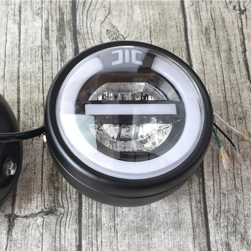 6.8" Retro Motorcycle LED Headlamp Daylight White Modification Headlight Halo Ring White Headlight