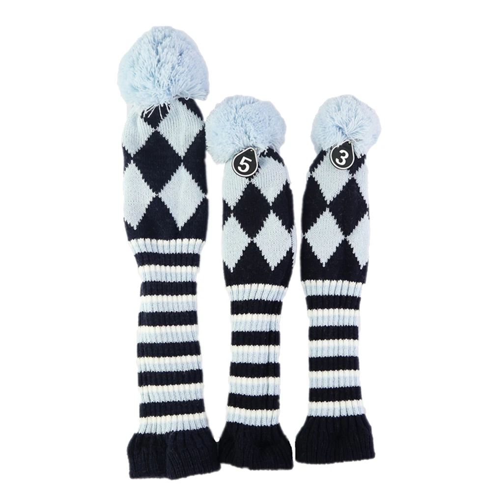 3pcs/set No.1 3 5 Golf Knitted Wood Head Cover Knitted Golf Driver Fairway Wood Headcovers Golf Club Protective Sleeve Sock