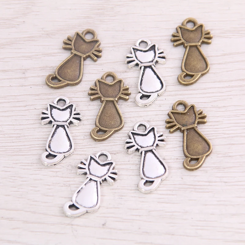 

SWEET BELL 50PCS 12*22mm New Product Two Color Cat Charms Animal Pendant Jewelry Metal Alloy Jewelry Marking