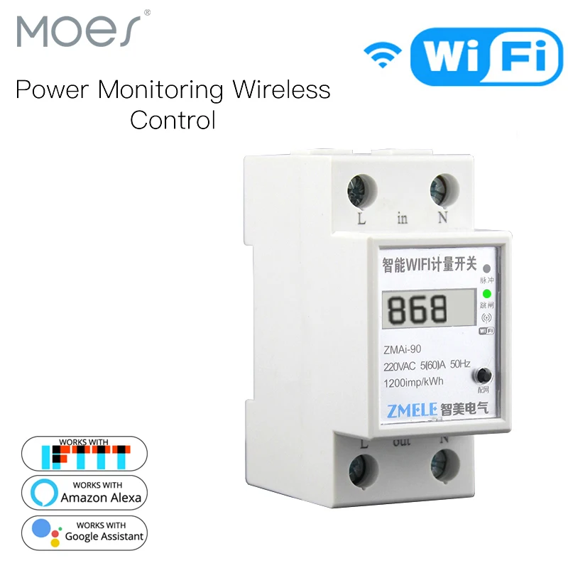 

WiFi Smart Power Meter Switch Power Consumption Energy Monitoring Meter 110V 220V Din Rail Smart Life/Tuya App Remote Control