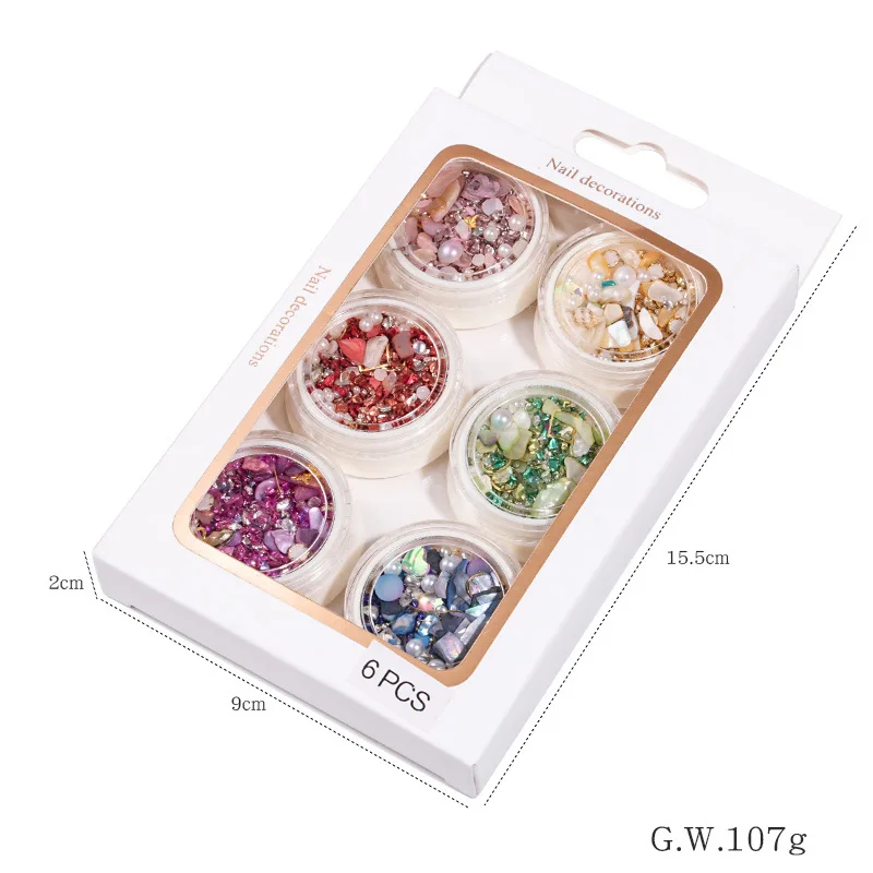 CYSHMILY, 6 коробок в наборе, разноцветные Стразы для ногтей, бусины-гвоздики, 3D украшения для ногтей, алмазные ювелирные изделия, аксессуары для дизайна ногтей