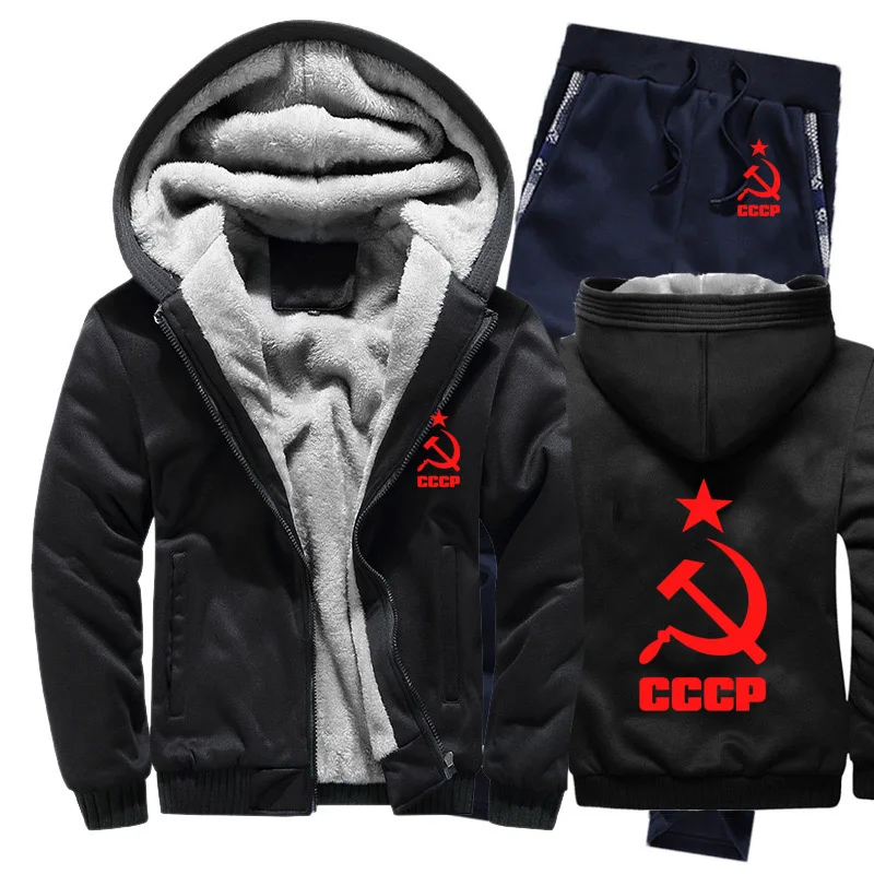 Зимний флисовый утепленный спортивный костюм CCCP, русские толстовки, мужские повседневные теплые свитшоты из СССР и Советского Союза, куртка+ штаны, комплекты из 2 предметов - Цвет: 810