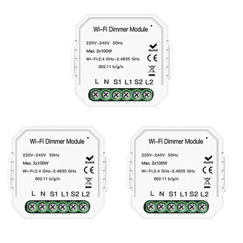 

3 Pack 2 Gang 2 Way Wifi Smart Light Switch DIY Dimmer Module Smart Life/Tuya APP Remote Control Mini Wall Socket Outlet