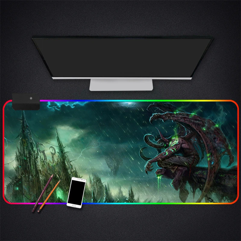 Аниме World of Warcraft RGB игровая Мышь пусковая площадка компьютерная коврик с подсветкой sem FIO большой настольной