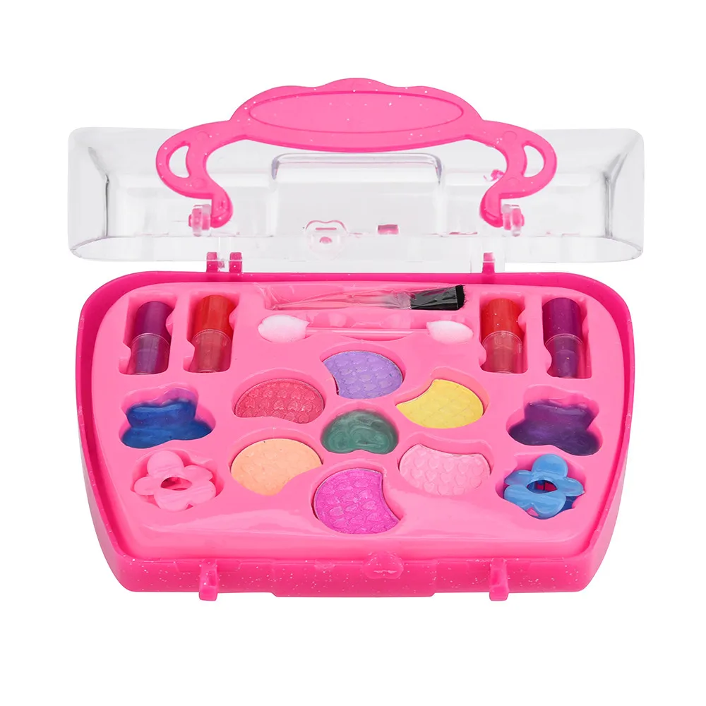 Kids Make Up Toy Set Pretend Play Princess Pink Makeup Beauty Safety Non-toxic Kit Toys for Girls Dressing Cosmetic Travel Box@A