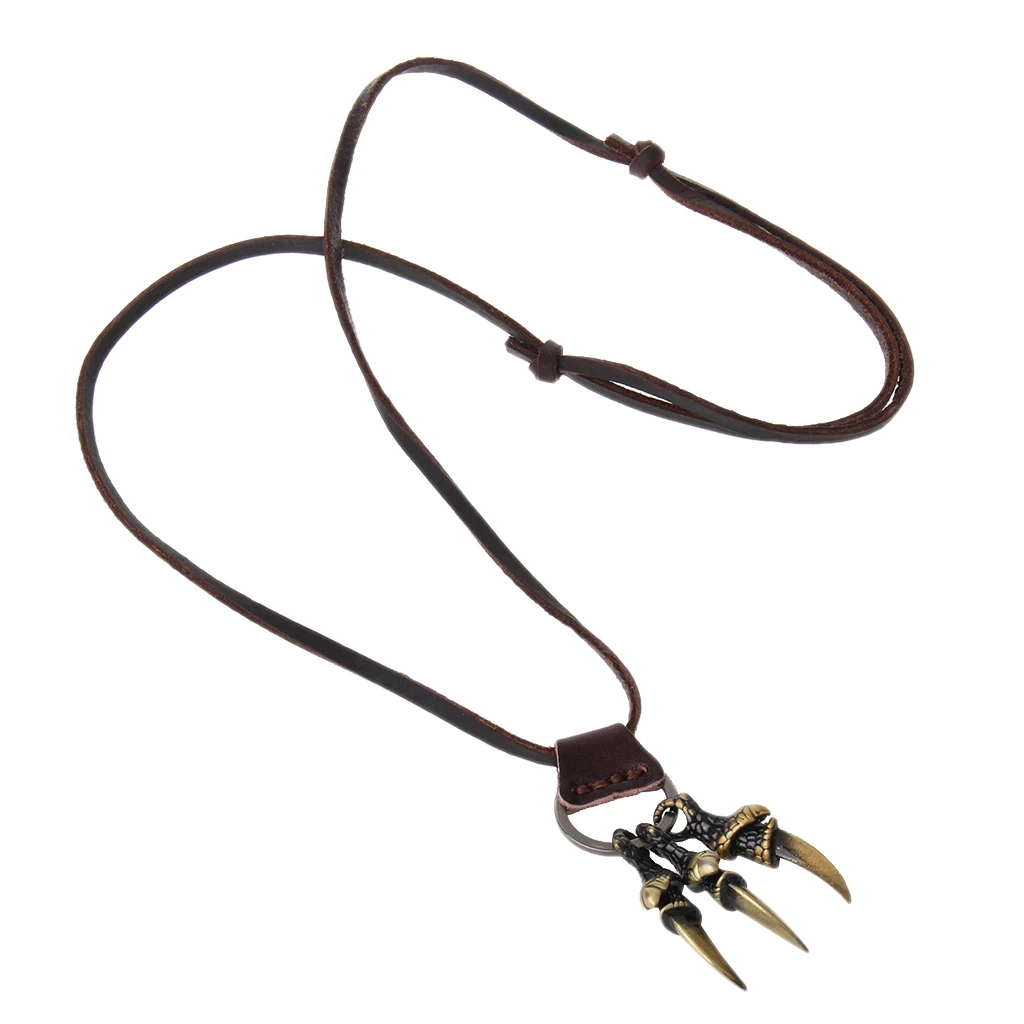 Gothic PU Leather Chain Punk Mens Eagle Bird Claw Pendant Necklace Rock Biker 86cm Long Rope
