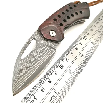 

Tactical Folding Knife Damascus D2 Blade Wood Handle Survival Pocket Knives Outdoor Hunting Camping Hike Combat Multi EDC Tools