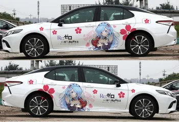 

LEFT SIDE Anime Cartoon Whole Body Car Sticker Girl Pulling Flower Sun Protection 3D Car Stickers Waterproof Accessories