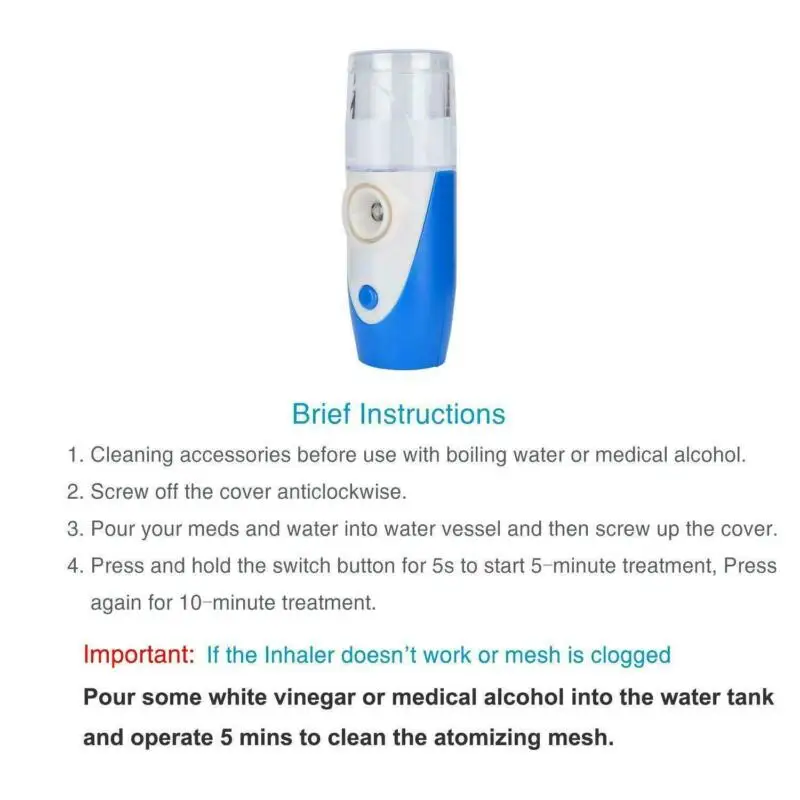 Mini Portable Travel Rechargeable Ultrasonic Nebulizer Inhaler Respirator Mesh
