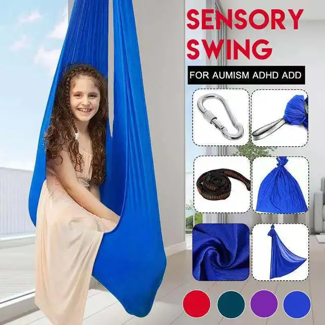 Kids Cotton Swing Hammock for Autism ADHD ADD Therapy Cuddle Up to 88lbs Sensory Child Therapy Elastic Parcel Steady Seat Swing 5