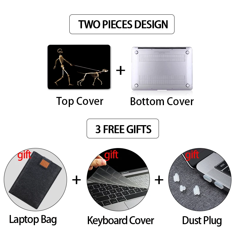Mtt-laptop Case para Macbook Capa de Esqueleto Preto Pro Air 13 14 136 15 16 Polegadas Pro 13 m1 m2 A2337 A2681 - Imagem 4