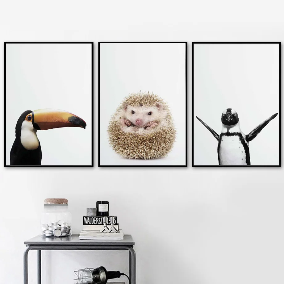 

Animals Painting Cute Parrot Hedgehog Frog Poster and Picture Baby Kids Room Wall Decor Prints Living Room Bedroom