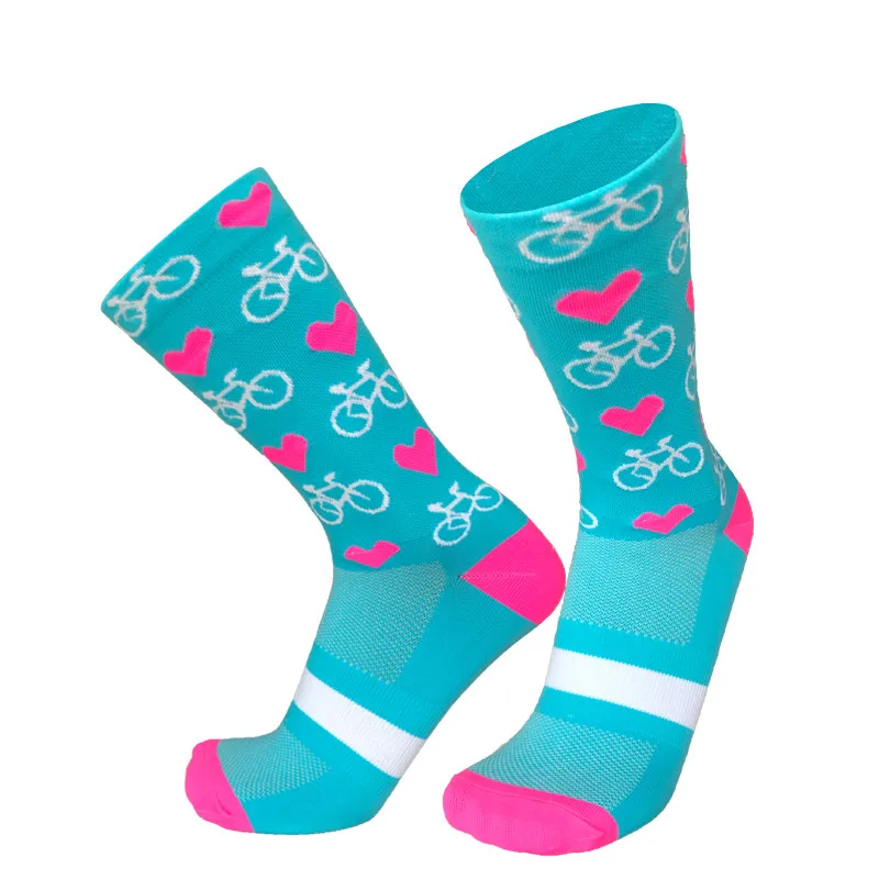 Профессиональные Спортивные профессиональные велосипедные носки для мужчин и женщин, компрессионные носки для шоссейного велосипеда, носки для горных велосипедов, гоночные носки с узором сердца