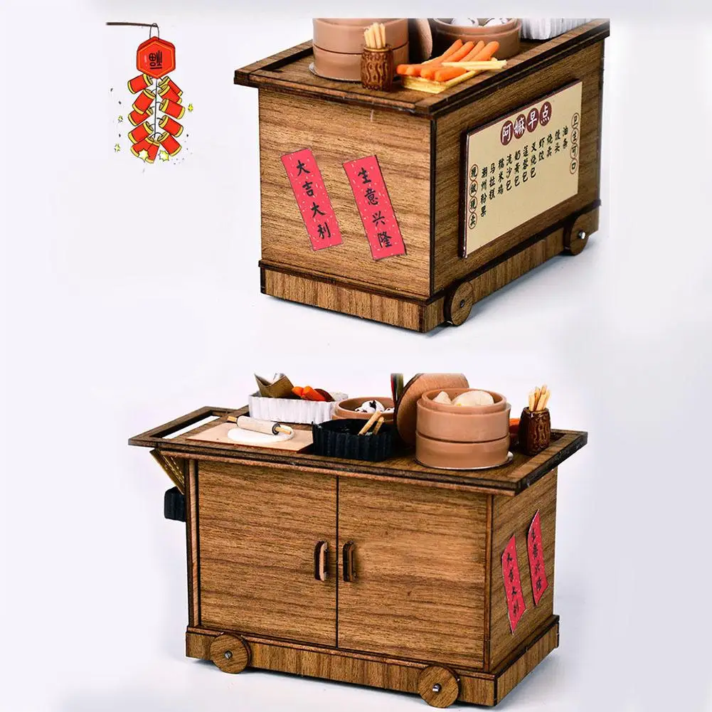 DIY Dollhosue Chinese Breakfast Trolley Toy DIY Dollhouse Simulation Ornaments Simulation Kitchen Toy
