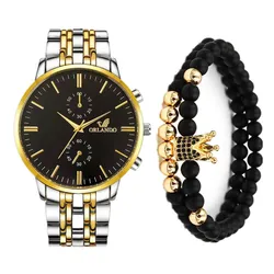 Conjunto de reloj y pulsera de cuarzo para hombre, cronógrafo de acero inoxidable, de lujo, a la moda, novedad de 2021