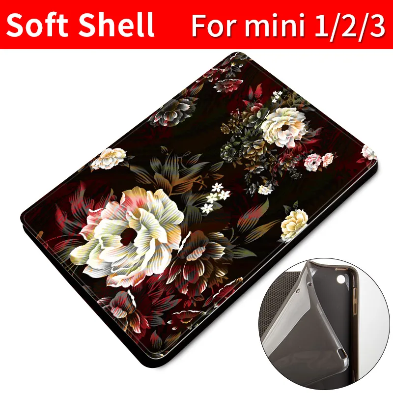 mini123-Peony flower Защитный чехол для ipad mini 1/2/3/4/5 из ТПУ кожи с модным принтом, мягкий чехол на заднюю панель 7,9 дюйма, чехол с цветочным рисунком для девочек - Цвет: mini123-Peony flower