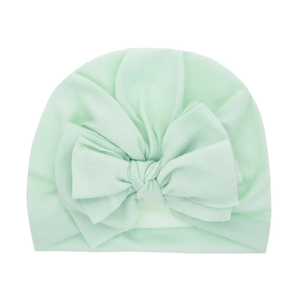 Color 6 Mint green Детская шапка для девочек с бантиком; шапка-тюрбан для новорожденных; реквизит для фотосессии; хлопковая детская шапочка; аксессуары; Детские шапки; H124S - Цвет: Color 6 Mint green