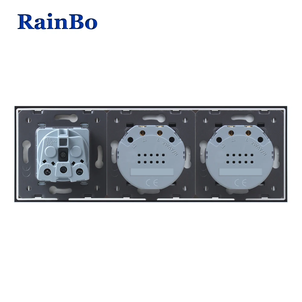 RainBo Кристалл-стеклянная панель-Франция мощность-розетка ЕС сенсорный-розетка управления-экран настенный светильник-переключатель 1ганг-1way A3911118FCW/B