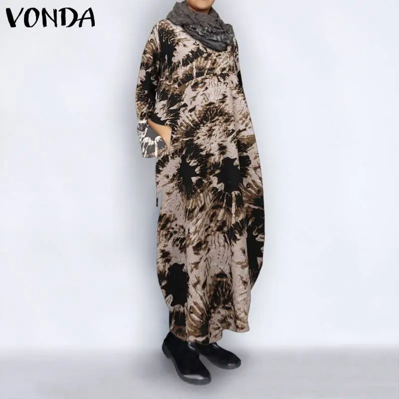 Модные женские осенние сарафаны VONDA богемные свитшоты платья женские винтажные размера плюс макси Длинные вечерние платья S-5XL