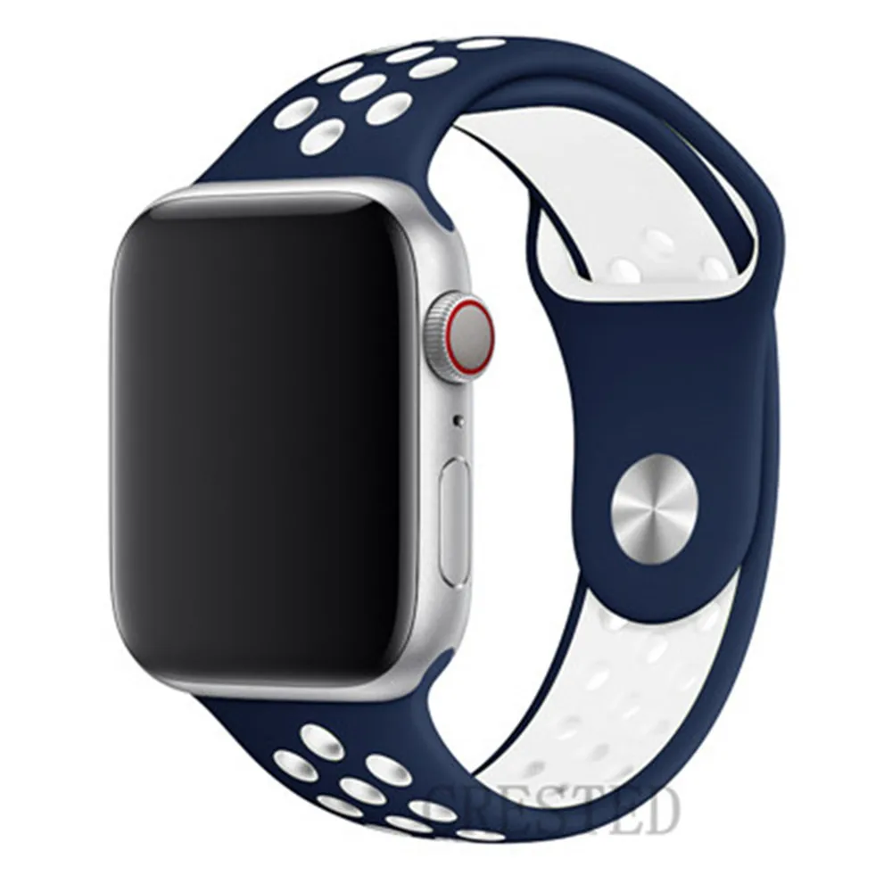 dark blue white 4 Ремешок для apple watch 5 4 3 ремешок 44 мм/40 мм iwatch ремешок 5 42 мм/38 мм correa силиконовый браслет аксессуары для часов - Цвет ремешка: dark blue white 4