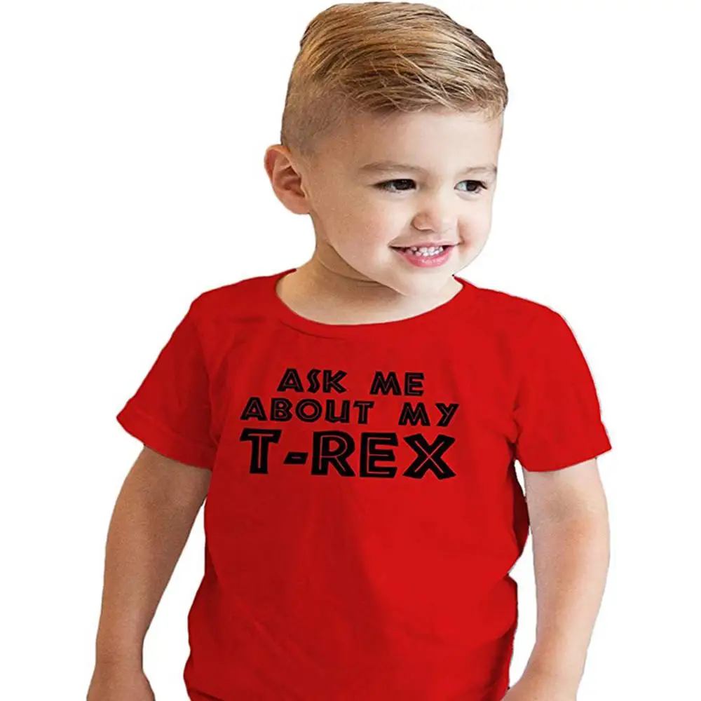 Футболка с надписью «Ask Me About My Rex» Детская забавная футболка с рисунком динозавра модная забавная одежда для маленьких мальчиков; большие размеры