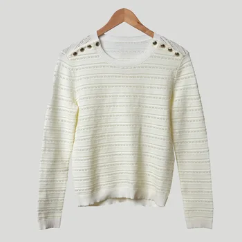 

Women Sweater Spring and Summer 2020 Round Neck Hollow Button Sweater