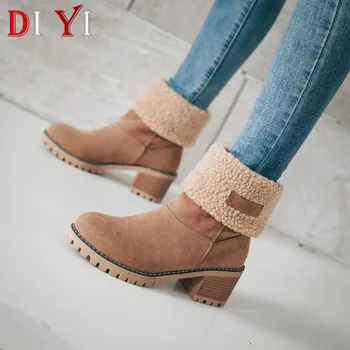 

Women Snow Boots Flat Slip-On Winter Plus Size Platform Ladies Warm Casual Shoes Flock Fur Women's Suede Ankle Boots Female X1