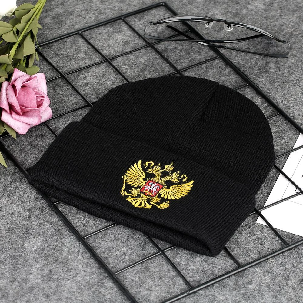 Warm Knitted Hats Russian Double-headed Eagle National Emblem Commemorative Badge Skullies Caps Mens Caps Hip-hop Winter Beanies beanie skully hat
