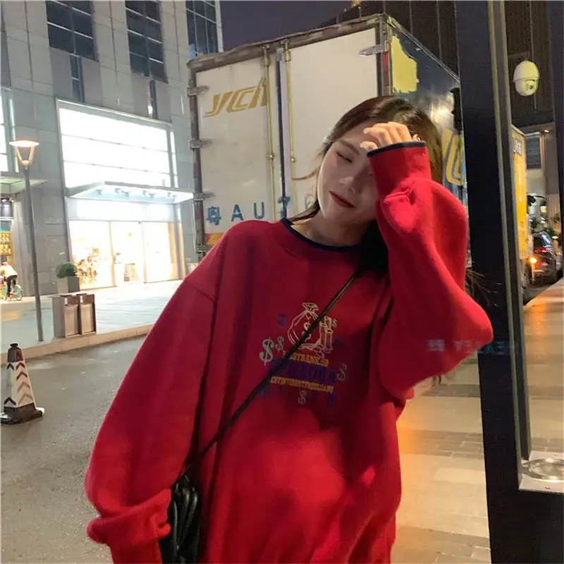 Женская толстовка в японском стиле Harajuku Ulzzang винтажная Красная с богатой