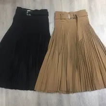 Новинка, женская мода, сексуальная Однотонная юбка с высокой талией, тонкая талия, пояс, плиссированная юбка, 1115