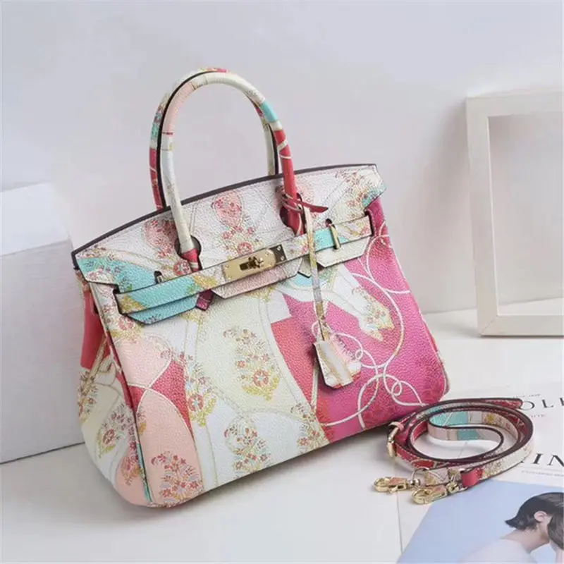 

New Arrival Fashion Women's Handbag High Quality Genuine Leather Color Painting Design Luxury Bag Top-handle Shoulder bag