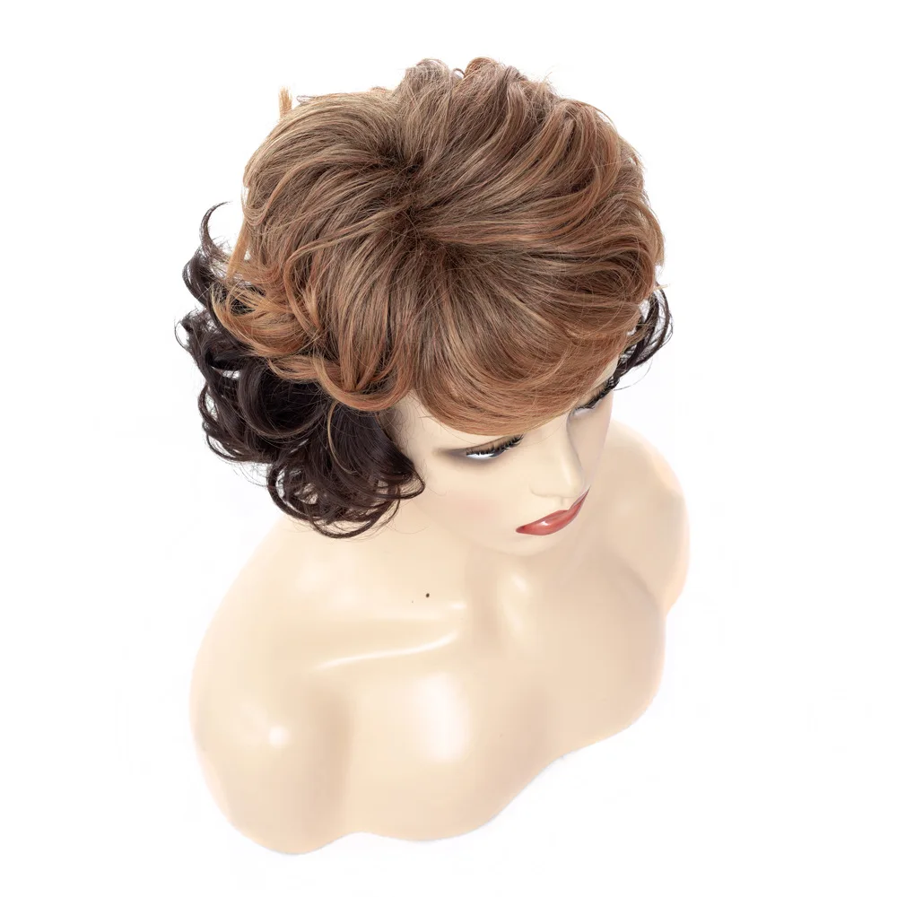 LIHUI Women's short curly hair synthetic wig Oblique bangs Curly wigs Brown gradient black