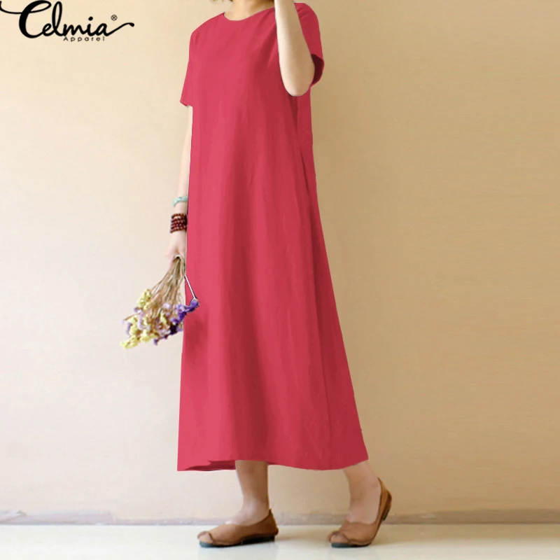 Celmia Nữ Vintage Linen Dress 2022 Mùa 
