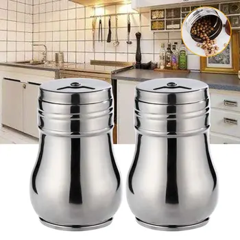 

2pcs Dustproof Barbecue Tool Jar Home Pepper Shaker Stainless Steel Cooking Salt Sugar With Lid Restaurant Condiment