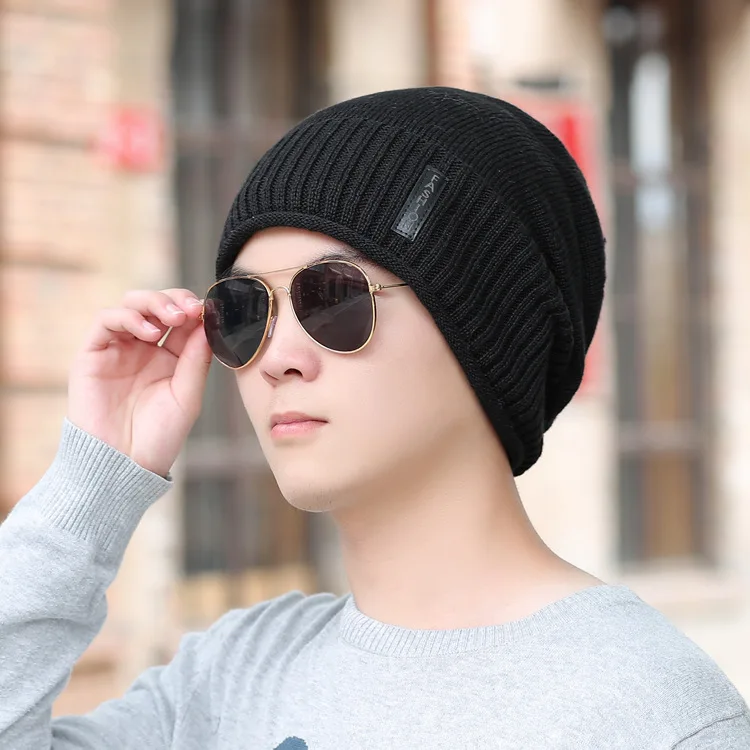 Winter men's hat plus velvet plus thick wool knitted hat autumn and winter sky bag head hat outdoor riding hats