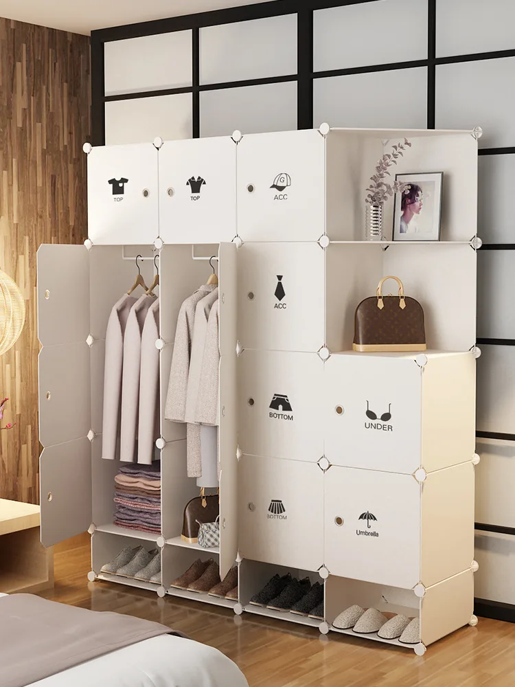 

Simple Wardrobe Assembly Plastic Fabric Single Person Household Cabinet Bedroom Renting Imitation Wood Storage Cabinets Steel Fr